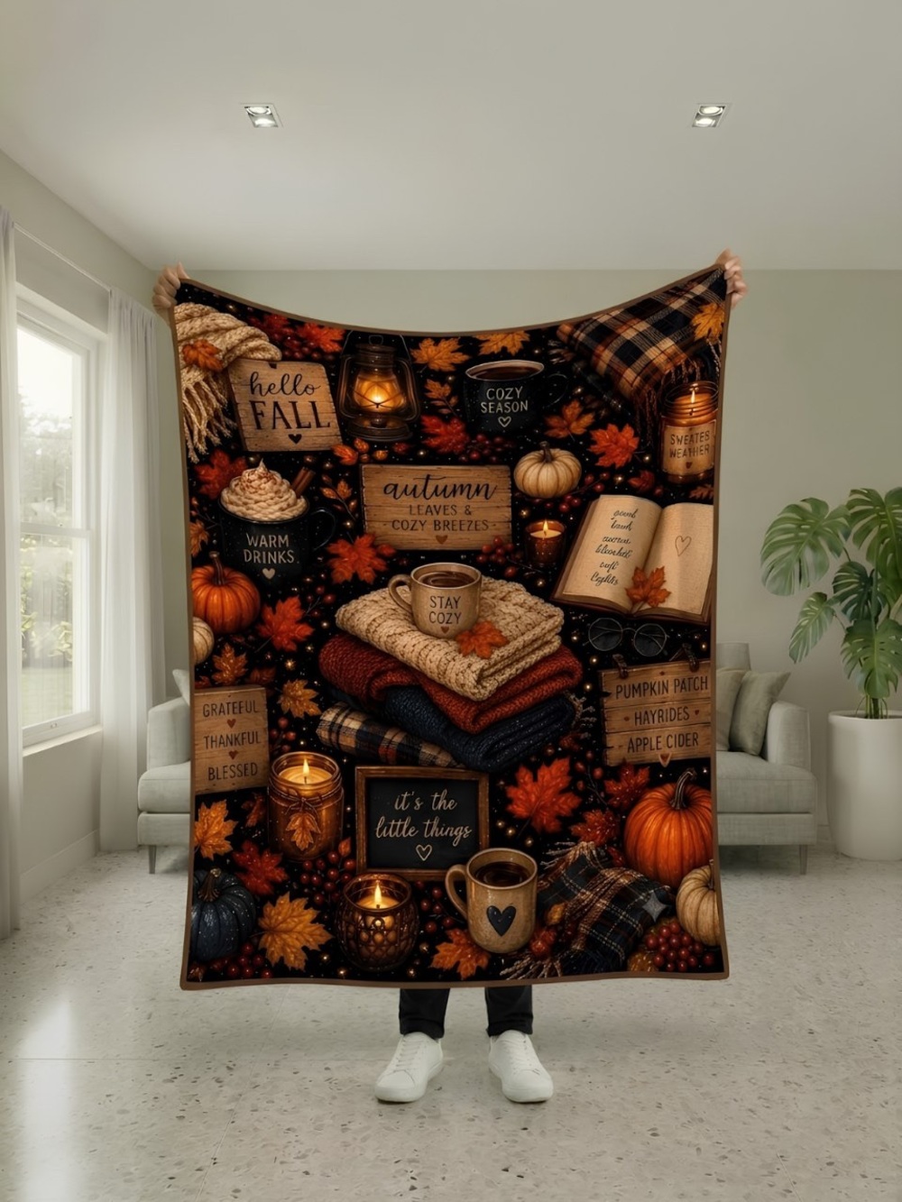 Autumn Cozy Throw Blanket - Brown & Orange Fall Design